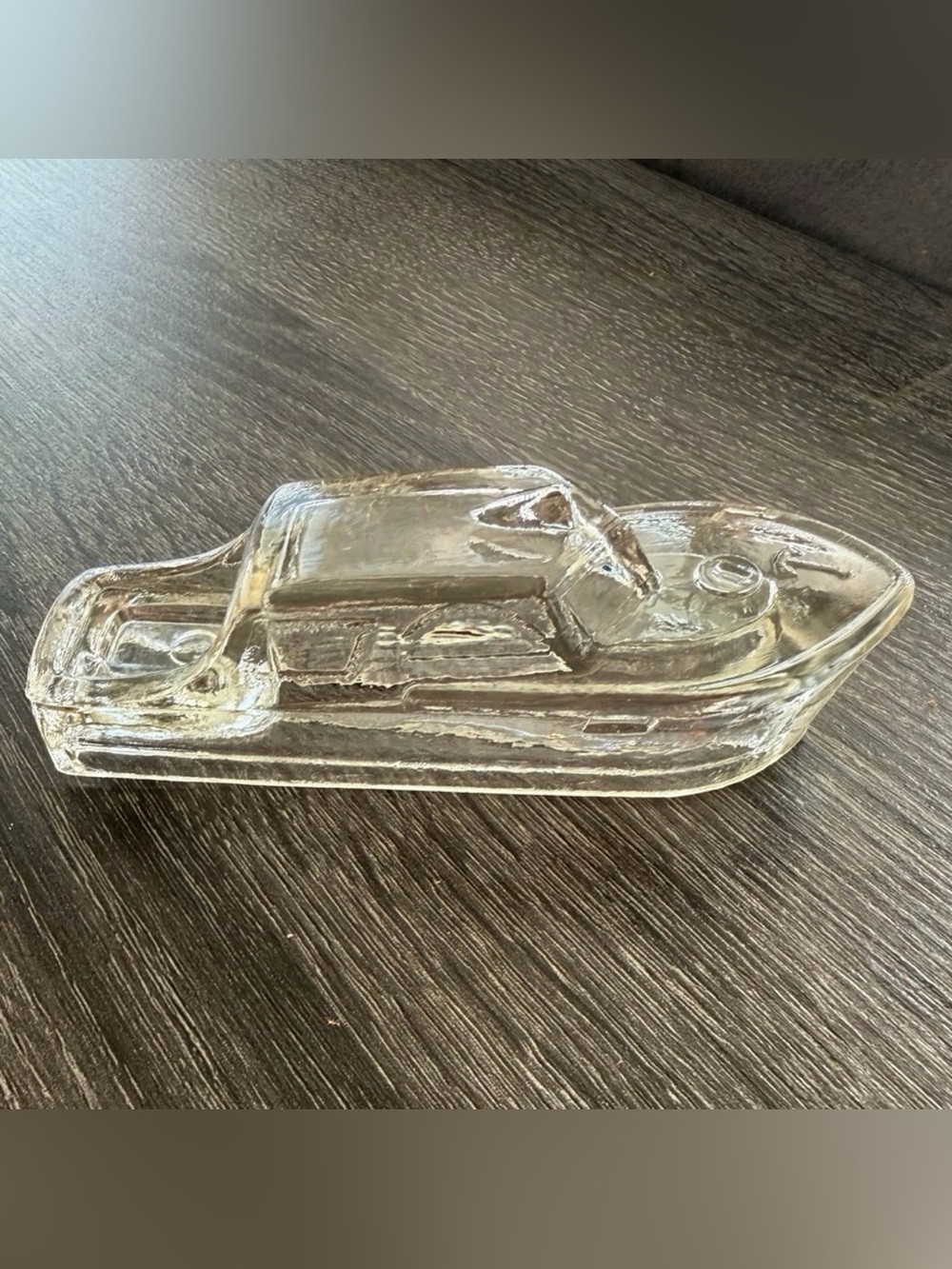 Vintage Mid-Century Glass Nautical Cabin Cruiser Boat Empty Candy Container